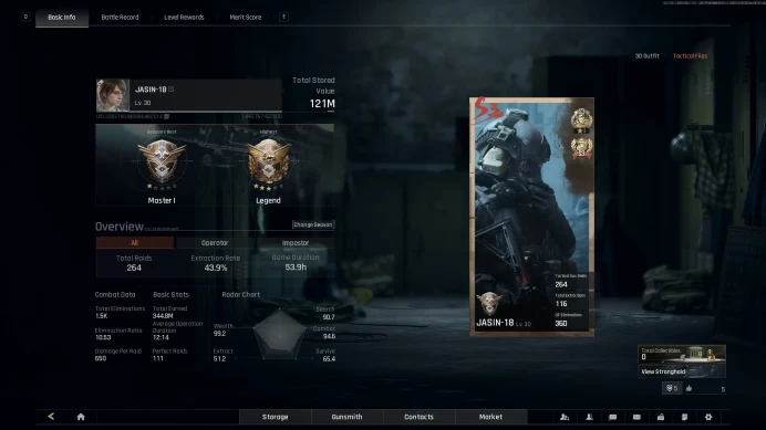 "Instant Delivery" [121M Stored Value] [103M+ Cash] [S3 Legend + Badge]  [1500 Coins] [Level 30] 100% Secure Full Access Arena Breakout Infinite