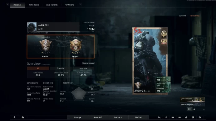 "Instant Delivery" [118M Stored Value] [104M+ Cash] [S3 Legend + Badge] [1500 Coins] [Level 30] 100% Secure Full Access Arena Breakout Infinite