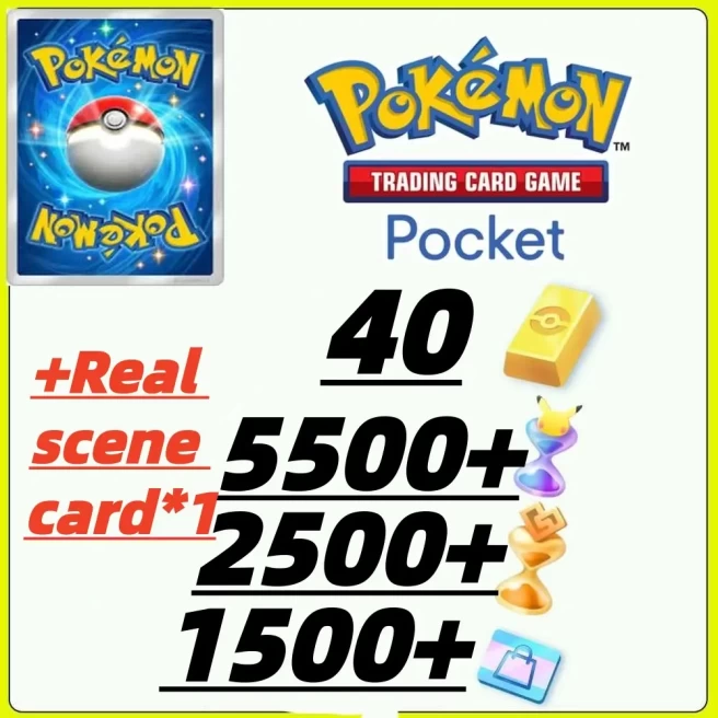 2532draws - Pokémon Gold Bricks*40 - Pack Opening Hourglass*5500- Challenge Hourglass*2500- Store coupon*1500-Real Scene Card-1-6/Android/iOS