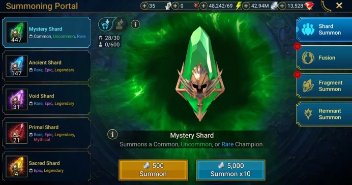 Starter with Morrigaine + Shards : 147 Ancient, 31 Void, 21 Primal, 4 Sacred | Ninja + 16 Login Legendary | Mine max