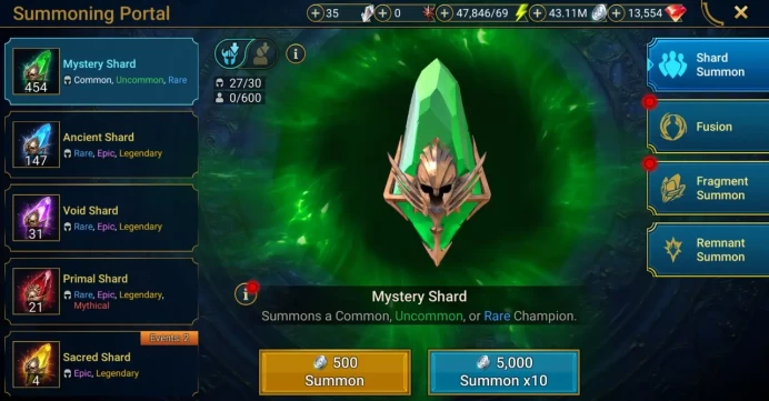 Starter with Hephraak + Shards : 147 Ancient, 31 Void, 21 Primal, 4 Sacred | Ninja + 16 Login Legendary | Mine max