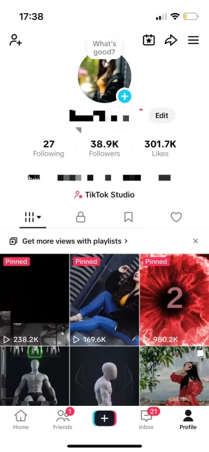 Instanly Delivery/ Monetized 38K Followers+300K Likes Account/ Creator Rewards Program Activated/ Live Stream/ Full Access