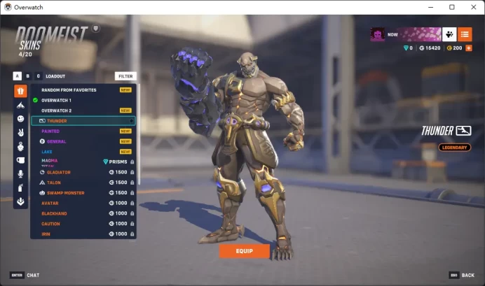 DOOMFIST / THUNDER / 5 Gold Weapons / NOIRE /   DALLAS FUEL AWAY / Full Mail Access / see the picture / Please Read Description  / CraigC