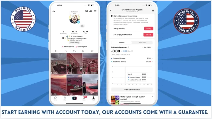 100% Monetized USA Account Creator Rewards Program Active | 11k Real Followers & 70k Likes | Real Screenshots + Full Access + Good Standing