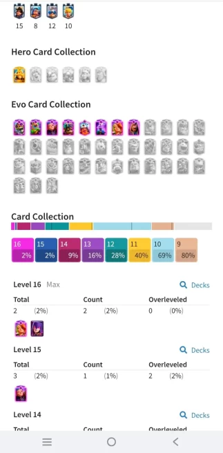 clash royale LV 56, full card 121/121, 8 Evo Card, C5077