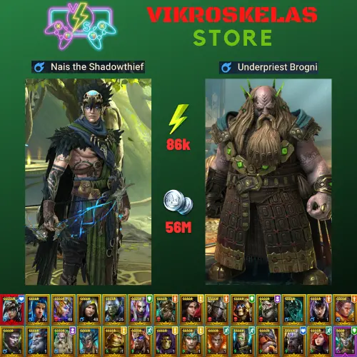 Starter with Mythical - Nais : 86k energy / 56 mln coins / Brogni, Kalvalax, Lyssandra, Opardin, Arix, Ninja + 19 Login Legendaries