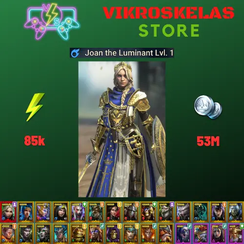 Starter with Mythical - Joan : 85k energy / 53 mln coins / Brakus, Noct, Arix, Ninja + 19 Login Legendaries / Deacon 3x
