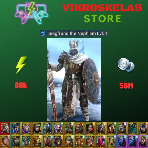 Starter with Mythical - Siegfrund : 88k energy / 56 mln coins / Cupidus, Lugan, Craklin, Arix, Ninja + 19 Login Legendaries / Ursala