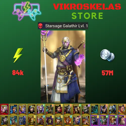 Starter with Mythical - Galathir : 84k energy / 57 mln coins / Foli, Karato, Arix, Ninja + 19 Login Legendaries / Demytha, Fayne 2x
