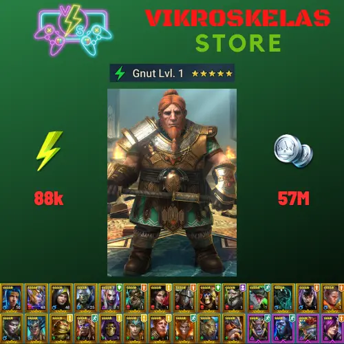 Starter acc with Gnut : 88k energy / 57 mln coins / Tatura, Fu-Shan, Arix, Ninja + 19 Login Legendaries / Fenax, Whisper
