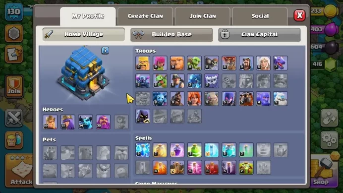 TH 12 - BH 6|Limited Skin|LV 130|HH 6|BK 59,AQ 61,GW 30,MP 34,RC 0|CN OFF|Protect OFF|TAKE MAIL(COC1853)
