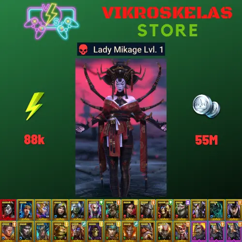 Starter with Mythical - Lady Mikage : 88k energy / 55 mln coins / Genzin, Yannica, Nobel, Arix, Ninja + 19 Login Legendaries