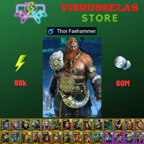 Starter acc with Thor : 88k energy / 60 mln coins / Padraig, Samar, Arix, Ninja + 19 Login Legendaries / Sabitha, Oboro