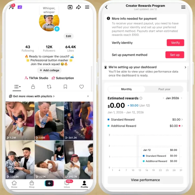 US Fully Monetized Creator Rewards Program Account – 12K Real Followers & 64K Likes | Instant Earnings, Full Access & Account in Good Standing