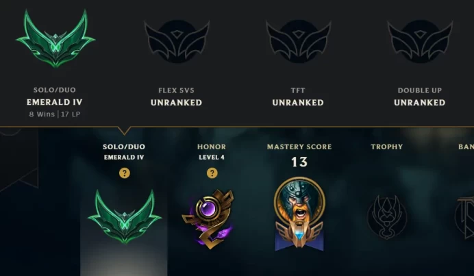 [EUW] S16! - SPLIT 1! - Emerald 4 - 8 Win 1 Lose -  63.2K Be - Honor 4 - Instant Delivery