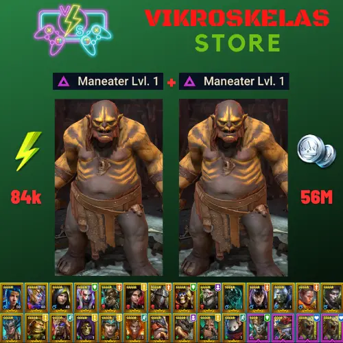 Starter acc with 2 Maneaters : 84k energy / 56 mln coins / Tomb Lord, Astralith, Arix, Ninja + 19 Login Legendaries / Demytha
