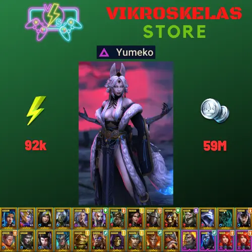 Starter acc with Yumeko : 92k energy / 59 mln coins / Lady Kimi, Black Knight, Arix, Ninja + 19 Login Legendaries / Gala 2x