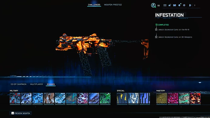  BO7 / WZ | Prestige Master – Level 56| 30× Infestation Guns Unlocked| 30 Guns Fully Maxed| 20+ Operator Skins| 900+ Camos  
