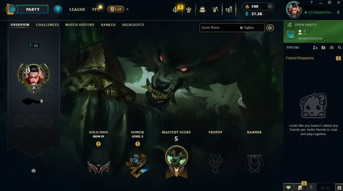 EUW - SAFE SEASON16 IRON 4 0LP | 37300 BE | PLACEMENTS DONE | 0W 18L | INSTANT DELIVERY | LOW MMR | UNVERIFIED EMAIL | IRON IV | #2710