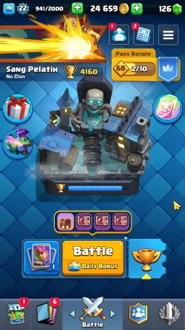 Lvl 22|Trophy 4160|KTL 9|Limited Skin|Card 75| 1 EVO 4 Legendary 18 Epic, 27 Rare, 27 Common|TakeEmail(CR1182)