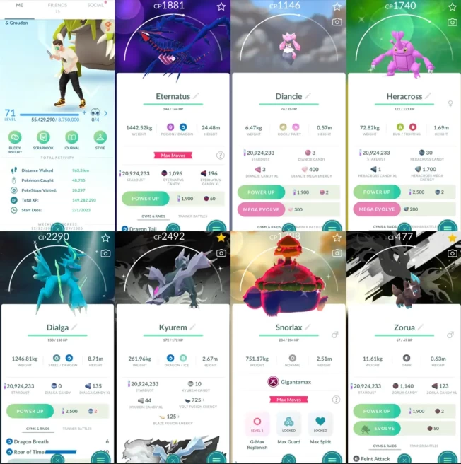 1902 Level 71 Eternatus Palkia Origin IV 100 Genesect100 Shiny Zacian Shiny Zamazenta Shiny GMax Snorlax Shiny GMax Machamp Shiny Zorua BG