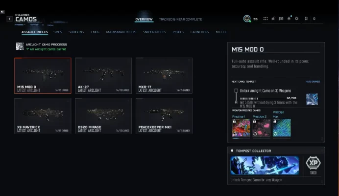 | B07| 12x Arclight Camos | FULLY UNLOCKED | 84+ Total Camos Unlocked | Prestige 1 Ready | Multi-Platform Supported