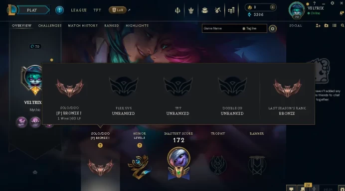 EUW -(S16) BRONZE 1(60LP) %100WR - 72 Champ - 31 Good Skins(4 Legendary, 20 Epic) - 3.3K BE - HONOR 3 - FULL ACCES - CHEAP