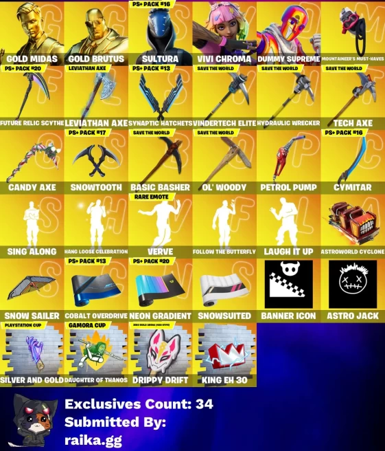 [PC/PSN/XBOX] 263 skins | Leviathan Axe | Gold Midas | Gold Brutus | Sultura | Vivi Chroma | Dummy Supreme | Menace | Predator | Raz | Omegarok 