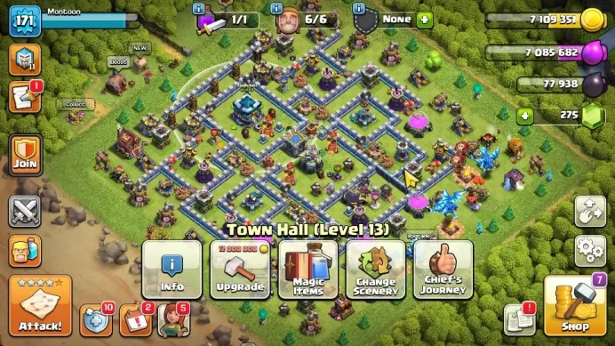TH 13 - BH 9|Limited Skin|LV 171|HH 7|BK 67,AQ 67,GW 42,MP 41,RC 11|CN OFF|Protect OFF|TAKE MAIL(COC1856)