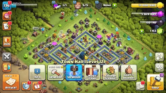 TH 12 - BH 9|Limited Skin|LV 136|HH 6|BK 60,AQ 65,GW 34,MP 40,RC 0|CN OFF|Protect OFF|TAKE MAIL(COC1861)