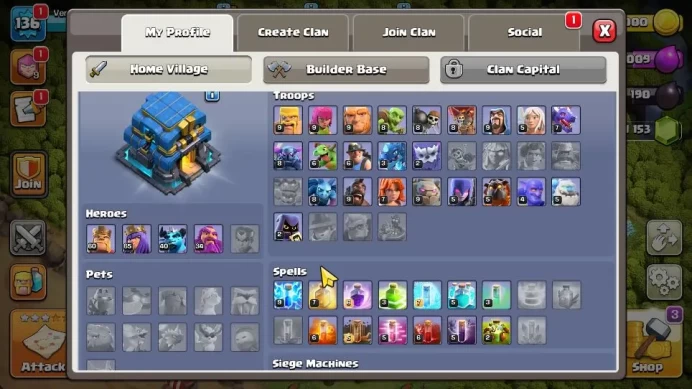 TH 12 - BH 9|Limited Skin|LV 136|HH 6|BK 60,AQ 65,GW 34,MP 40,RC 0|CN OFF|Protect OFF|TAKE MAIL(COC1861)