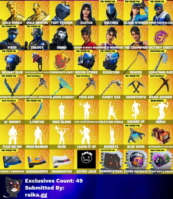 [PC/PSN/XBOX] 238 skins | Leviathan Axe | Aerial Assault Trooper | Gold Midas | Gold Brutus | Tart Tycoon | Sultura | Cloud Striker