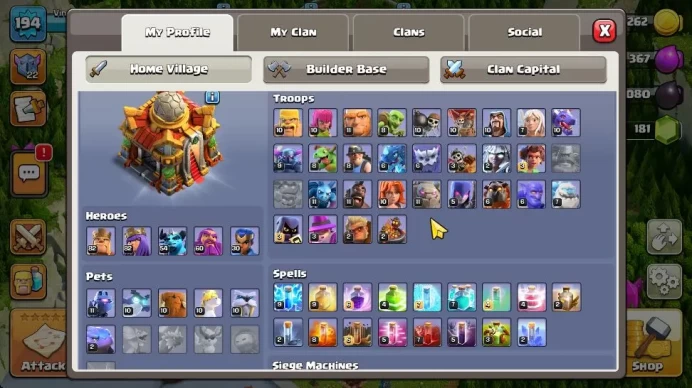 TH 16 - BH 10|Limited Skin|LV 194|HH 9|BK 82,AQ 82,GW 60,MP 54,RC 30|CN OFF|Protect OFF|TAKE MAIL(COC1867)