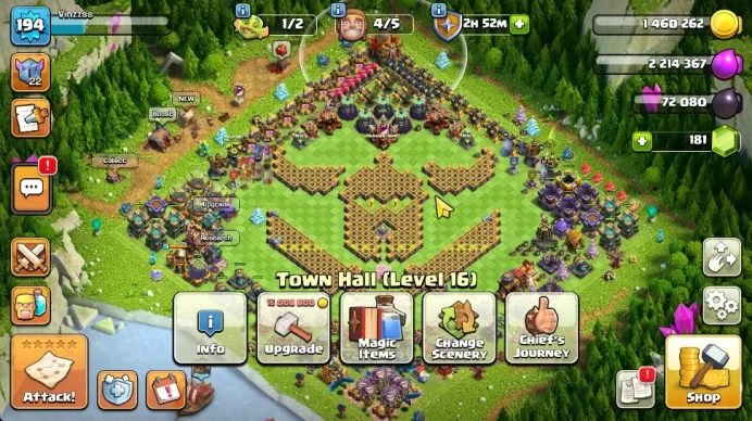 TH 16 - BH 10|Limited Skin|LV 194|HH 9|BK 82,AQ 82,GW 60,MP 54,RC 30|CN OFF|Protect OFF|TAKE MAIL(COC1867)