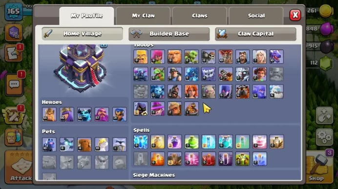 TH 15 - BH 10|Limited Skin|LV 165|HH 9|BK 56,AQ 90,GW 57,MP 56,RC 31|CN ON|Protect OFF|TAKE MAIL(COC1872)