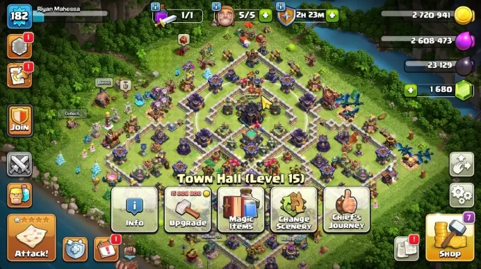 TH 15 - BH 10|Limited Skin|LV 182|HH 8|BK 60,AQ 68,GW 58,MP 51,RC 26|CN OFF|Protect OFF|TAKE MAIL(COC1877)