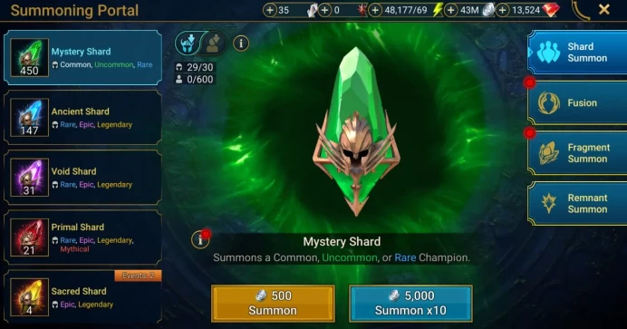 Starter with Morrigaine + Shards : 147 Ancient, 31 Void, 21 Primal, 4 Sacred | Ninja + 16 Login Legendary | Mine max