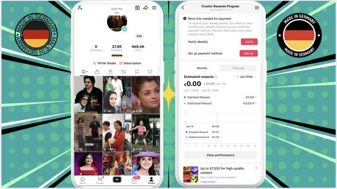 100% Monetized Germany Account Creator Rewards Program Active | 27K Real Followers & 474K Likes | Real Screenshots + Full Access + Good Standing