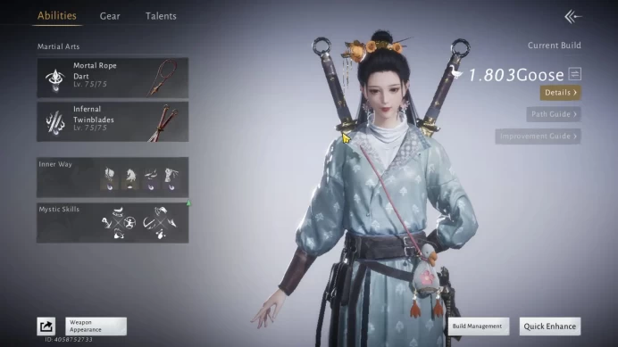 GLOBAL Lv75|GS 18K+|Infernal Twindblade&Mortal rope Dart Lv75|6K Jade|Oddities:Qinghe 44%|FemaleMC|Netease|CheckSS(WWM802)