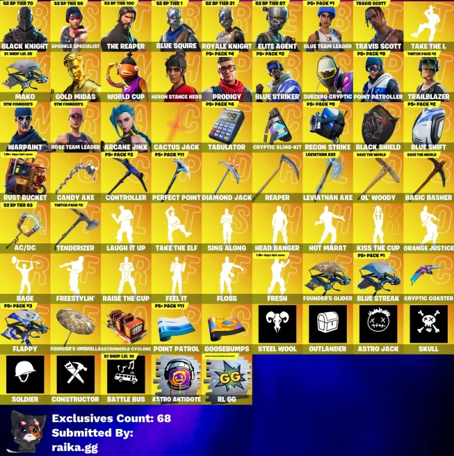 [PC/PSN/XBOX] 228 skins | OG STW | Travis Scott |  Black Knight | Sparkle Specialist | The Reaper | Blue Squire | Elite Agent | 200 VB