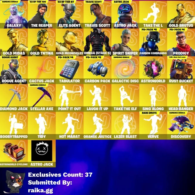 [PC/PSN/XBOX] 206 skins | Travis Scott | Galaxy | The Reaper | Elite Agent | Astro Jack | Gold Brutus | Gold Midas | Gold TNTina 