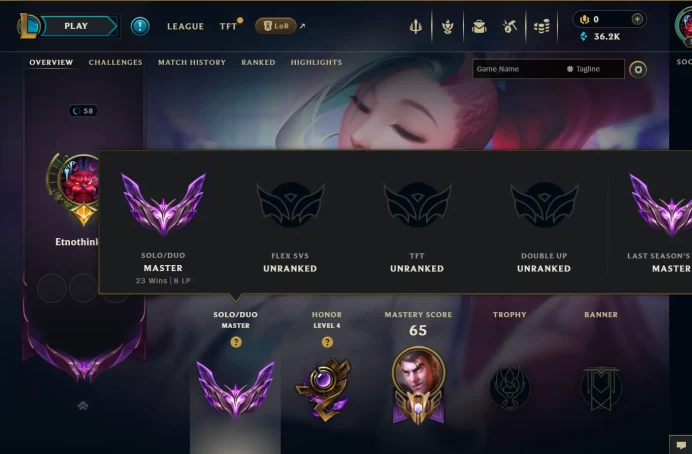 Euw // Master : 8 lp / 2026 S1 / lvl 58  // 36K BE // HANDMADE 2021 // Full access //36 Champion // 4 skins