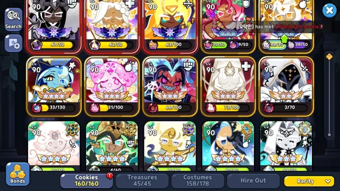 CRK422: Lv72 - 3672kPowers - Castle level 15 - 160/160 Cookie - DarkCacao ( 2 skin Mystic ) - 42k Crystal