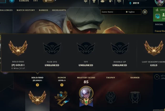 EUW ⸱ S16 ⸱ GOLD I 1/5 PLACEMENT ⸱ PLAT 1 MMR ⸱ UNVERIFIED ⸱ KNOCKOUT LEE SIN ⸱ HIGH NOON ASHE ⸱ GANGPLANK THE BETRAYER ⸱ COIN EMPEROR TAHM 2005