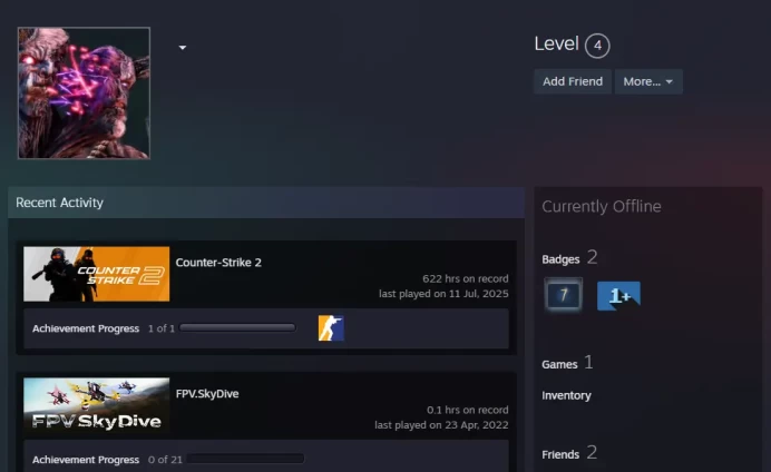 CS2 Prime 622 hours+5Medals(2020-2024 Service Medal/5Y/Loyalty Badge/Global Offensive Badge)