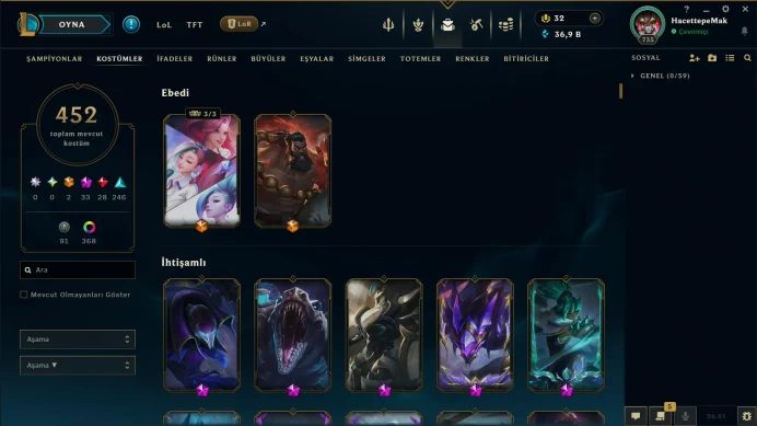 EUW | 452 SKIN | DIAMOND IV | 735 LVL | 36K+ BE | MAIL CHANGEABLE LEAGUE OF LEGENDS ACCOUNT