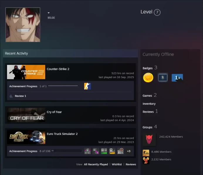 CS2 Prime 523 hours+4Medals(2020 Service Medal/Loyalty Badge/5Y/Global Offensive Badge)