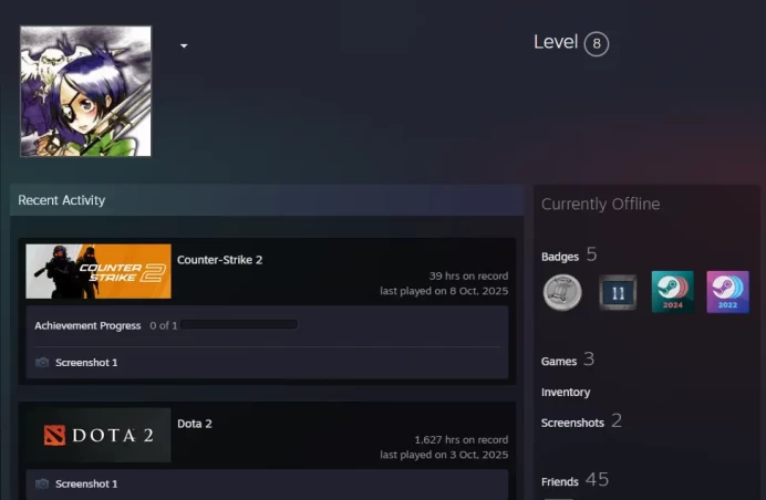 Dota 2 Legend 2(3333MMR)10000 behavior-CS2 Prime 39 hours+4Medals(10Y/5Y/Loyalty Badge/Global Offensive Badge)