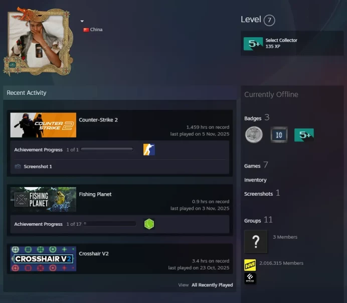 CS2 Prime+8Medals(Paris 2023 Coin/2017-2018-2023 Service Medal/10Y/5Y/Loyalty Badge/Global Offensive Badge)