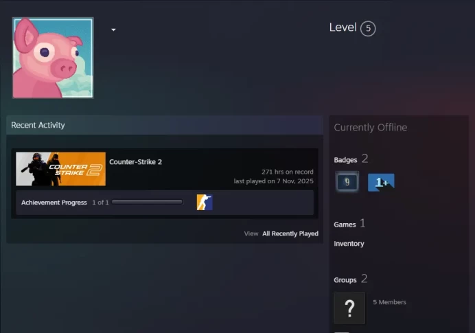 CS2 Prime 271 hours+4Medals(2018 Service Medal/5Y/Loyalty Badge/Global Offensive Badge)
